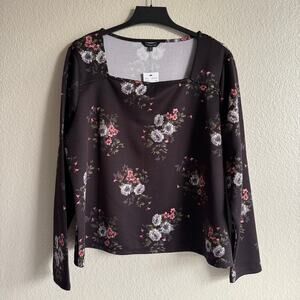 NWT Violets & Roses Square Neck Long Sleeve Floral Shirt Top Blouse Romantic XXL
